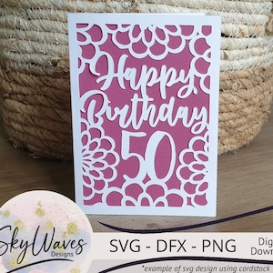 Tarjeta de cumpleaños número 50 SVG, DFX y PNG Descarga digital instantánea