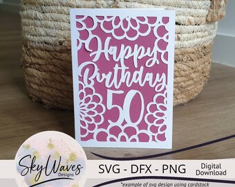 50th Birthday Card SVG, DFX & PNG Instant Digital Download