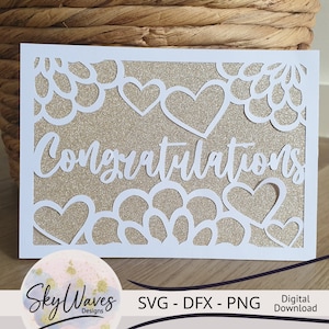 Gefeliciteerd kaart bruiloft of verloving SVG-kaartbestand - Cricut Gefeliciteerd kaartsjabloon SVG-, DFX- en PNG-bestanden