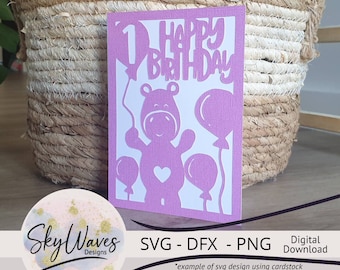 1st Birthday card SVG template - Happy birthday card for a 1 year old - svg, png & dfx digital download