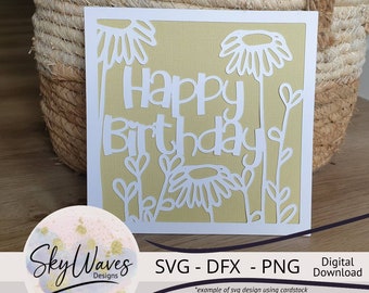 Happy Birthday Card SVG, DFX & PNG wildflower design, Cricut Birthday card svg