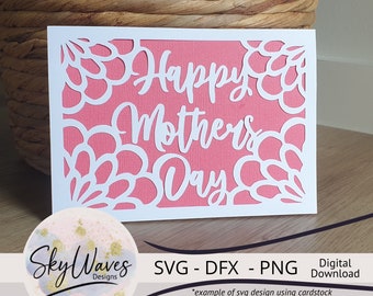 SVG Mothers day card file with simple flowers - Cricut Mothers day card svg template