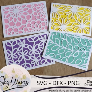 Bundle of 4 plain patterned card template SVG, PNG, DFX files for Cricut & silhouette cutting machines