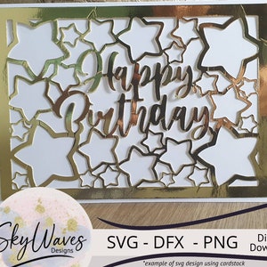 Happy Birthday Card eenvoudige sterren SVG-bestand knippen - cricut-project verjaardagskaart - DFX en PNG directe digitale download,