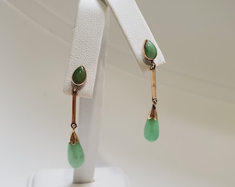 Vintage 14k solid gold jade dangle earrings