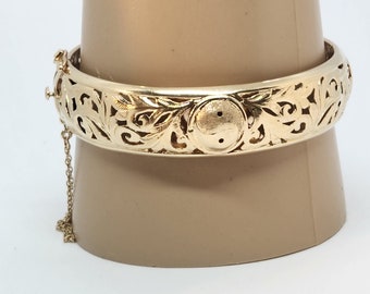 Ming's 14k solid gold scroll and yinyang design hinged bangle bracelet / ming's hawaii / gift for her