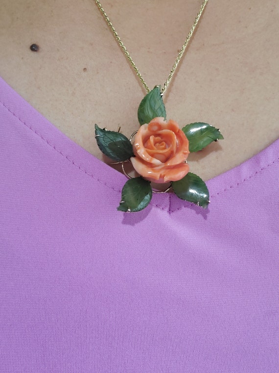 18k Solid Gold Carved Rose Coral and 