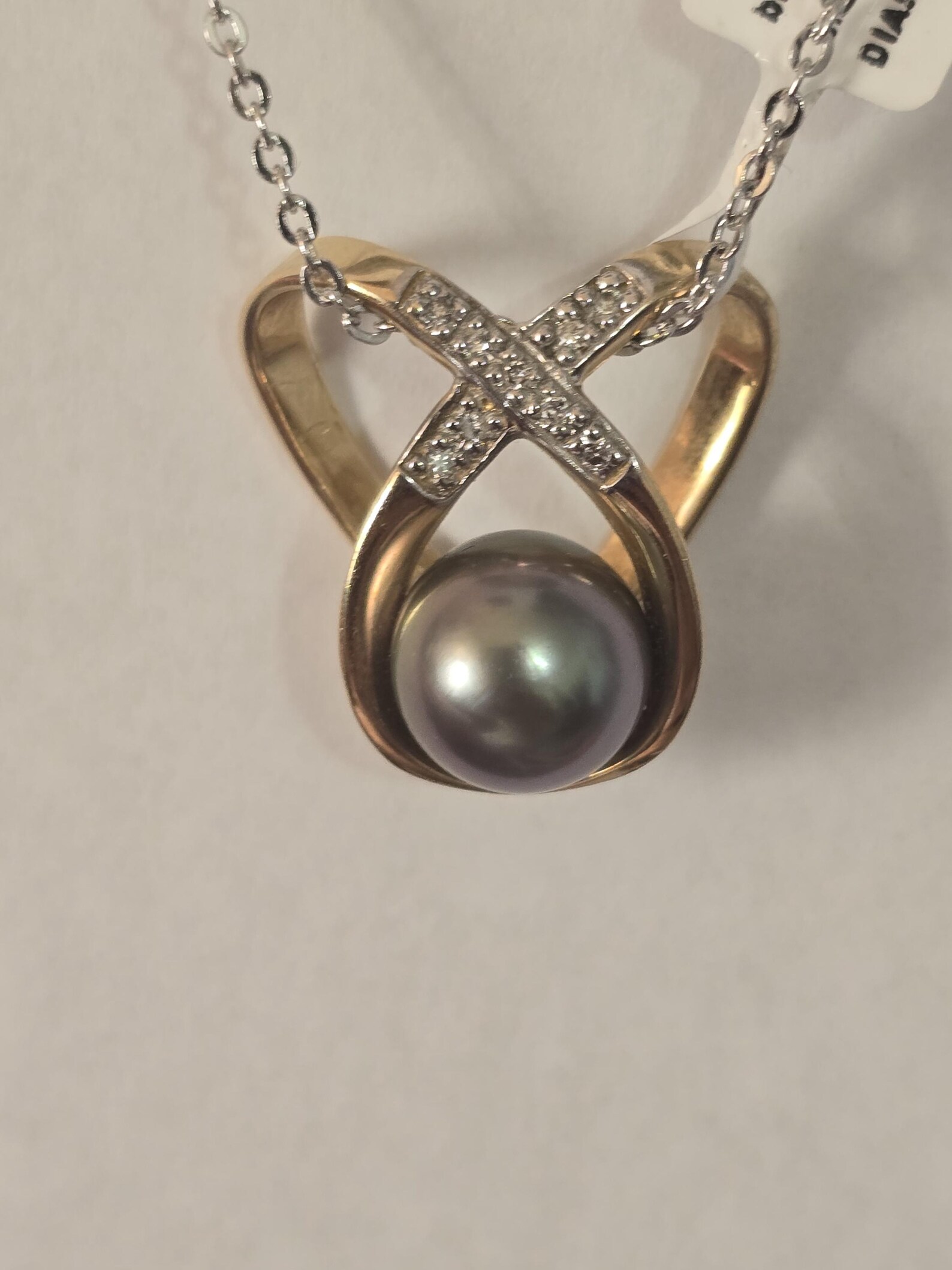 14k solid gold black tahitian pearl and diamond pendant only / gift for her