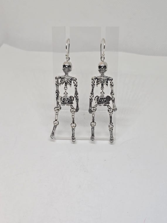 Sterling Silver Skeleton Dangle Earrings: Movable… - image 6