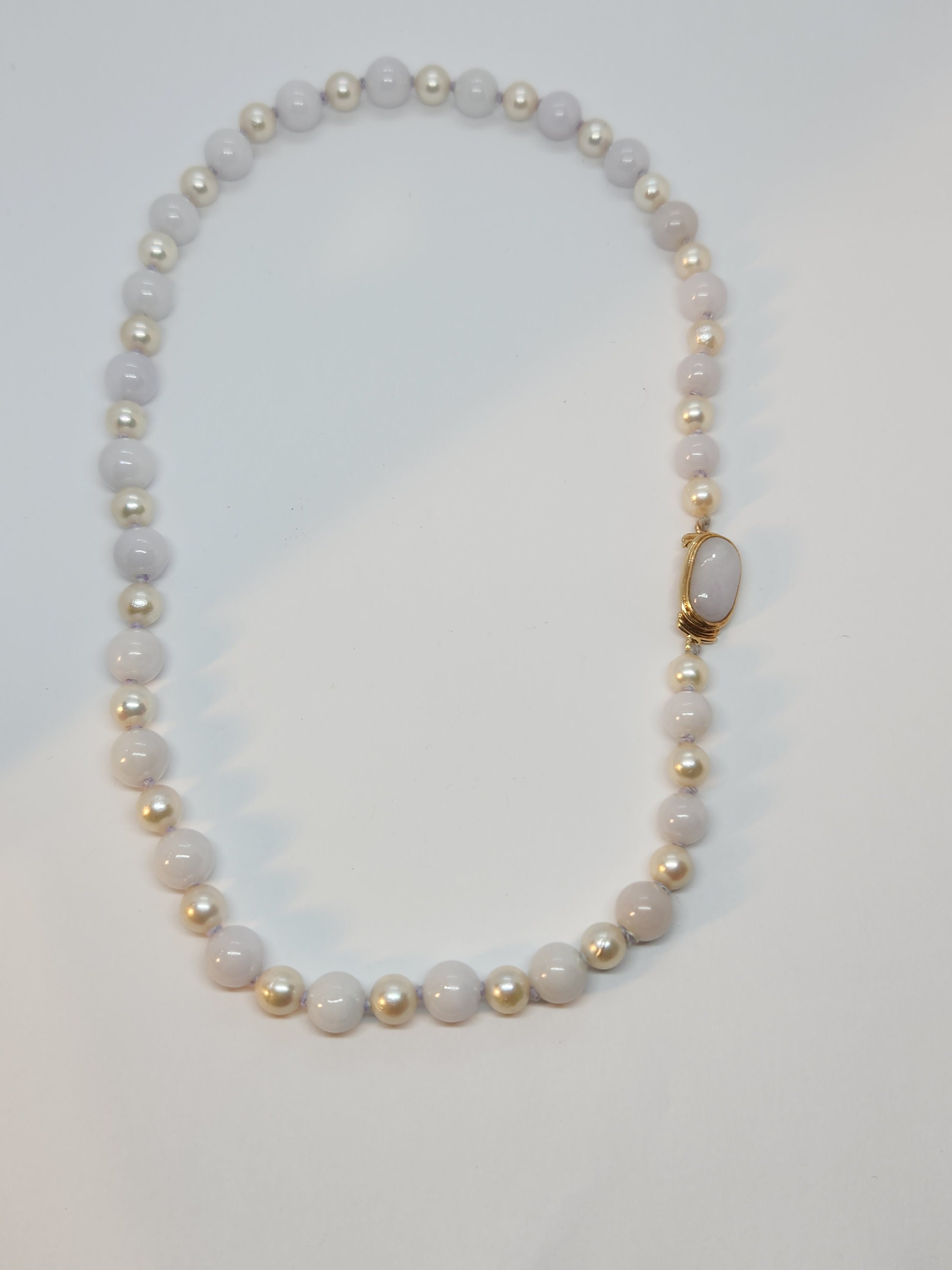 Ming's 14k Solid Gold White Jade Beads & Cultured Pearl One
