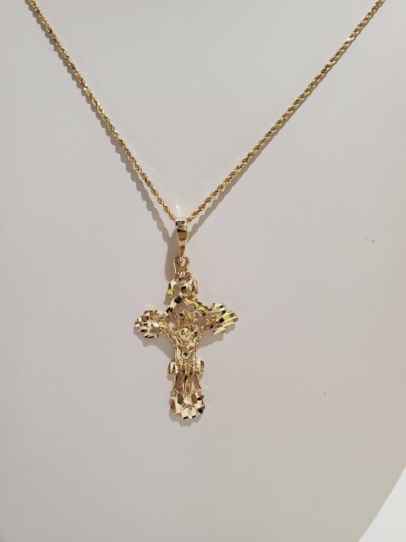 14k solid gold jesus cross pendant - Gem