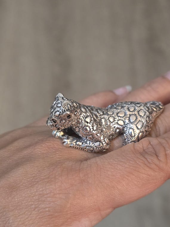 Adjustable 925 Sterling Silver Cheetah Ring - Ani… - image 1