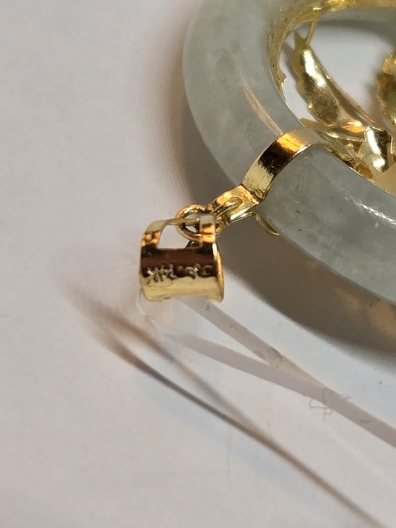 14k Gold Multicolor Jade Pendant - Vintage Round … - image 9