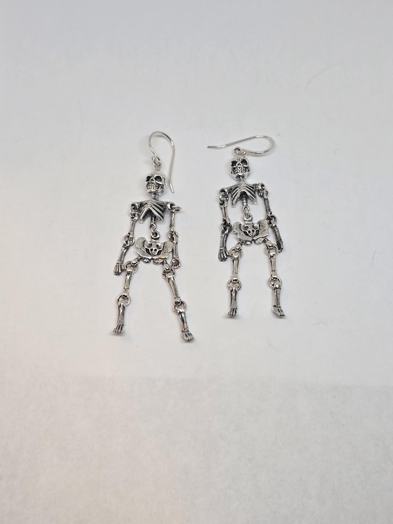 Sterling Silver Skeleton Dangle Earrings: Movable… - image 3