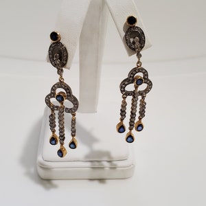 Antique 14k sapphire and diamond dangle pierced earrings