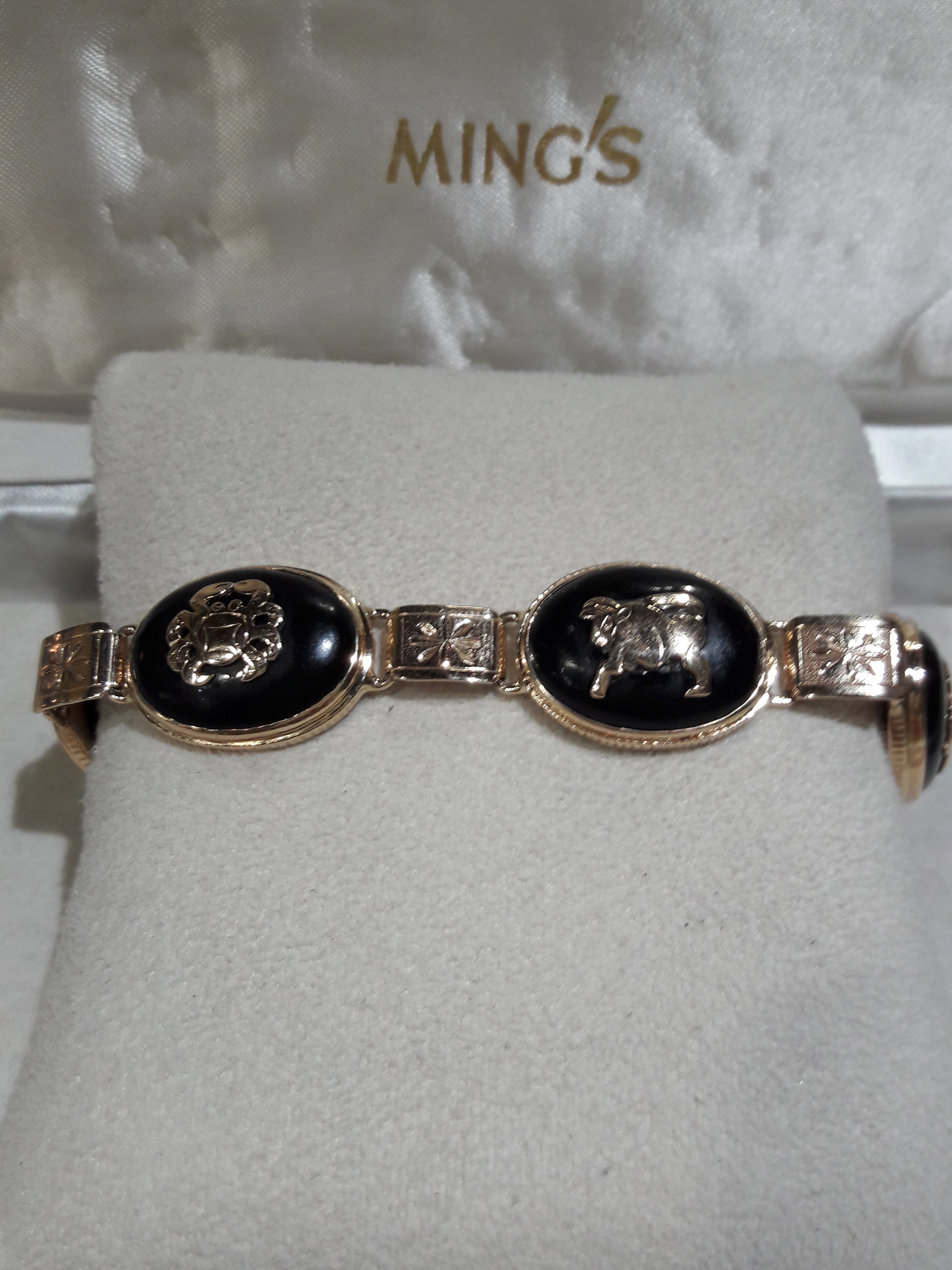 Ming's 14k Gold Zodiac Design Black Jade Bracelet - Etsy