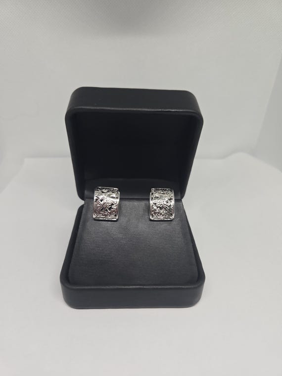 Sterling Silver Carved Dragon Earrings: Rectangul… - image 1