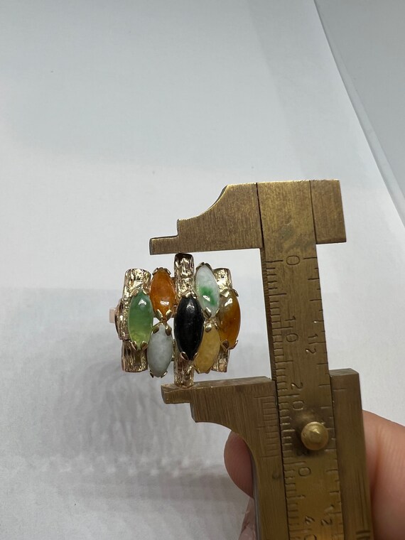 14k Solid Gold Multicolor Jade Ring - Gem