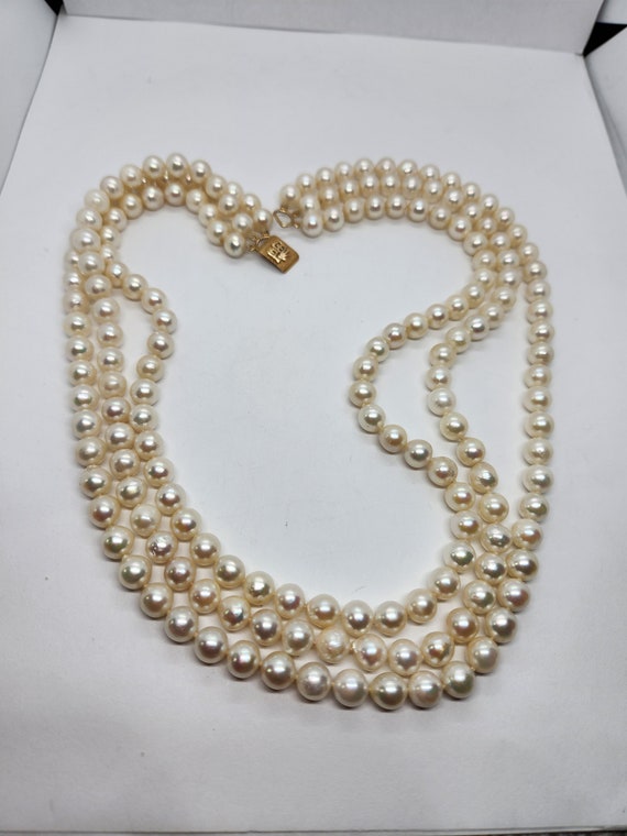 14k solid gold ming's three strand cultured pearl… - image 7