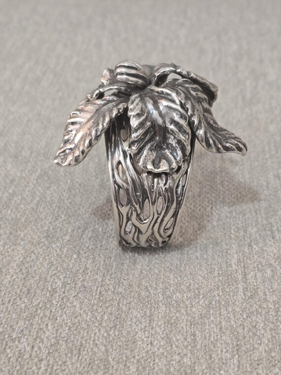 Sterling Silver Flower Cuff Bracelet: Heavyweight… - image 9