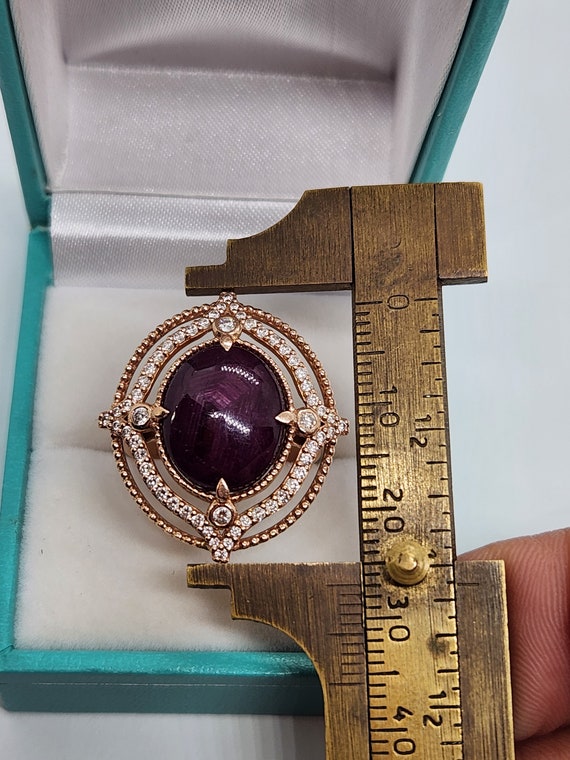 14k Rose Gold Star Ruby Diamond Ring - Size 7 - image 4