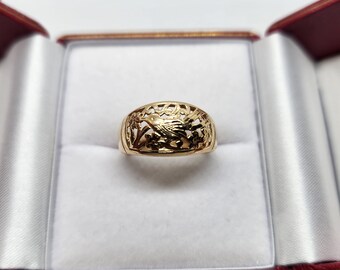 Ming's 14k solid gold bird and plum flower ring