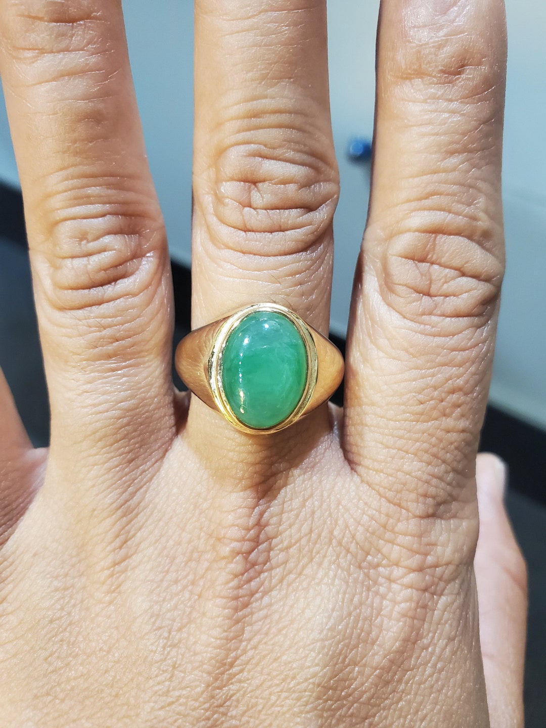 Gちゃんページ♡14kgf Vintage 14k Solid Gold Apple Green Translucent Ring / Gift