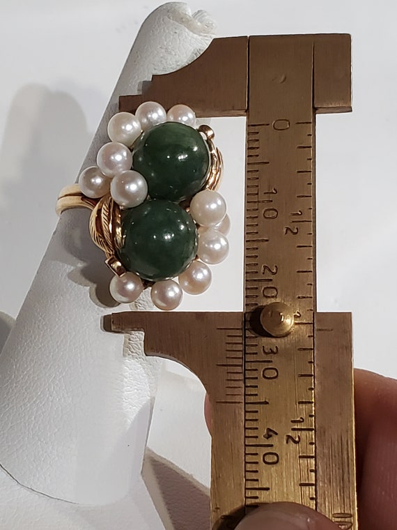 Ming's 14k solid gold white pearl and dark green … - image 4