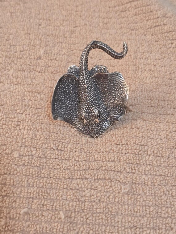 Solid Sterling Silver Stingray Ring: Adjustable O… - image 11