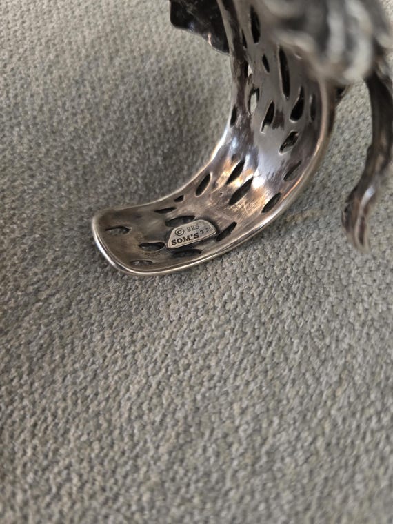 Sterling Silver Flower Cuff Bracelet: Heavyweight… - image 5