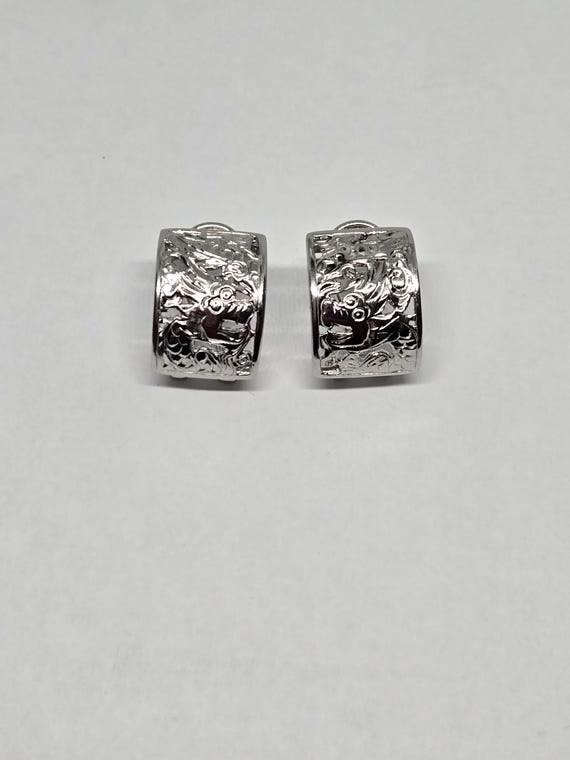 Sterling Silver Carved Dragon Earrings: Rectangul… - image 6