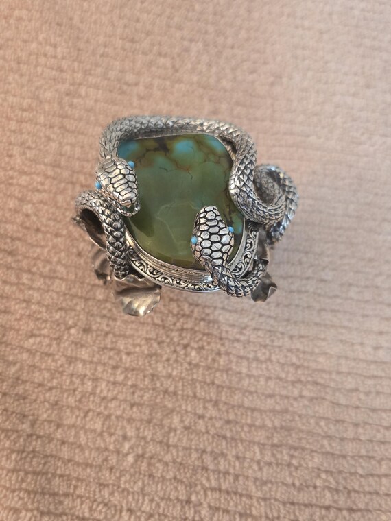 Sterling Silver Two Snake Turquoise Cuff Bracelet… - image 10