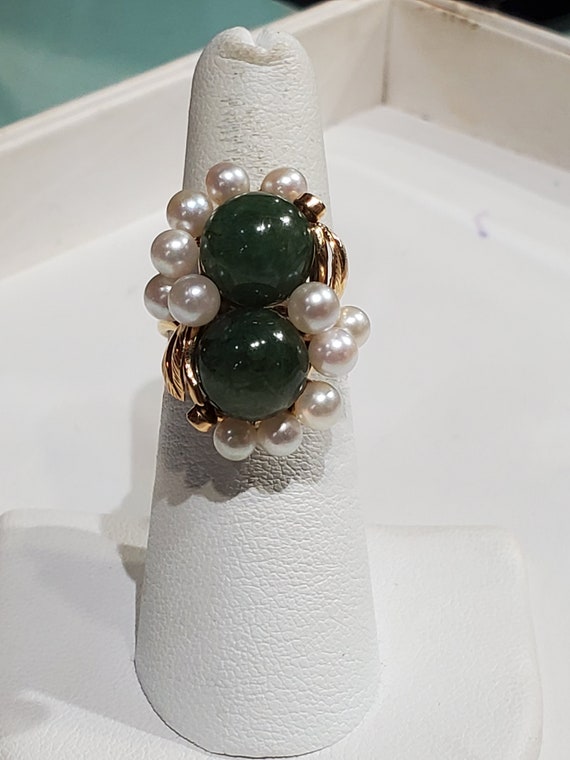 Ming's 14k solid gold white pearl and dark green … - image 8