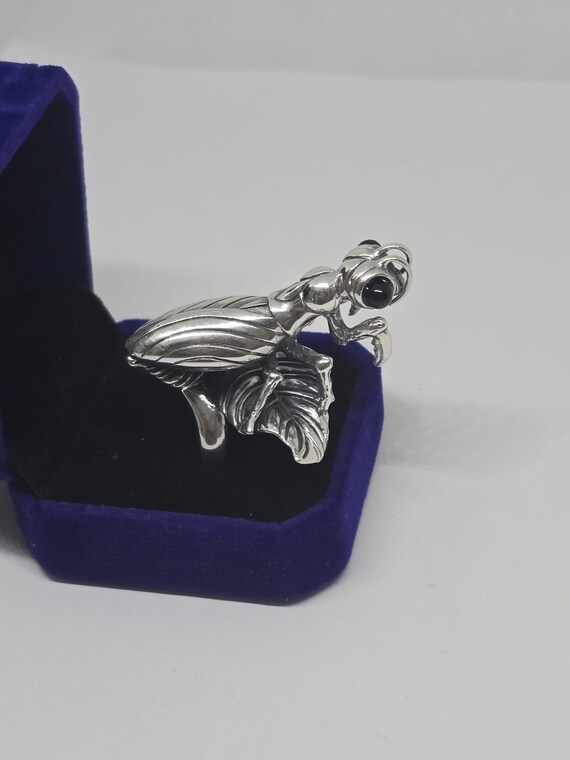 Sterling Silver Praying Mantis Ring: Black Onyx E… - image 3