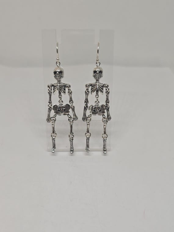Sterling Silver Skeleton Dangle Earrings: Movable… - image 1