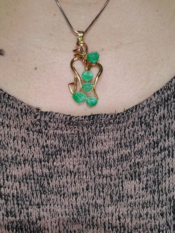 14k solid gold carved green leaf design jade pendant gift for her Etsy