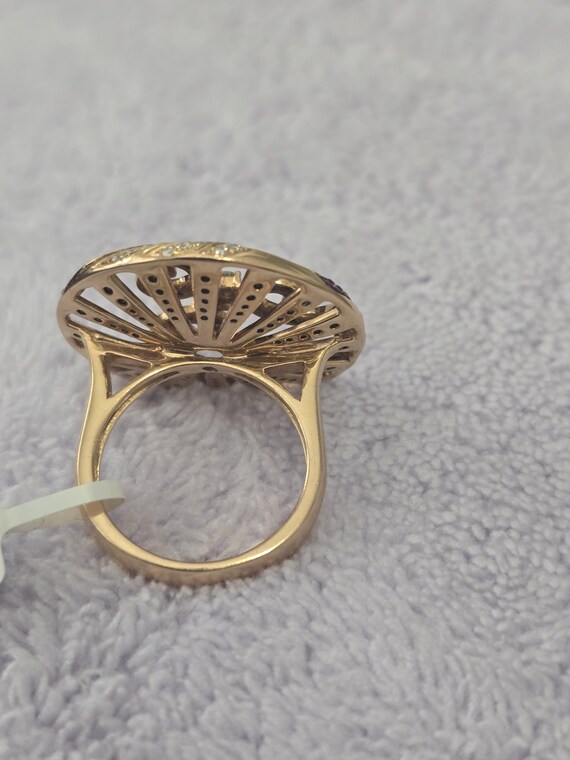 18k Rose Gold Swirl Ring: Ruby, Black & White Dia… - image 7