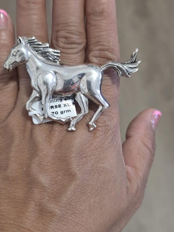 Sterling Silver Horse Statement Ring - Adjustable… - image 1