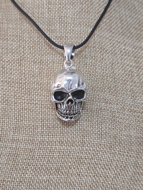 Sterling Silver Skull Pendant: Bold Halloween Jew… - image 6