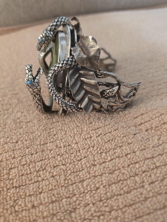 Sterling Silver Two Snake Turquoise Cuff Bracelet… - image 19