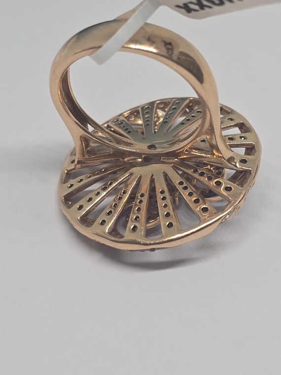 18k Rose Gold Swirl Ring: Ruby, Black & White Dia… - image 8