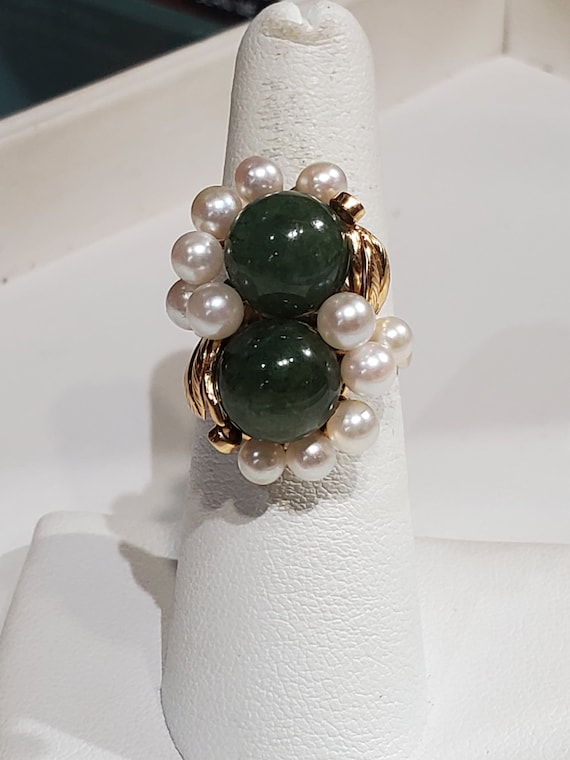 Ming's 14k solid gold white pearl and dark green … - image 7