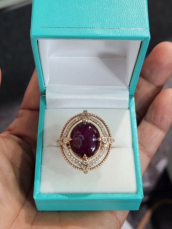 14k Rose Gold Star Ruby Diamond Ring - Size 7 - image 9