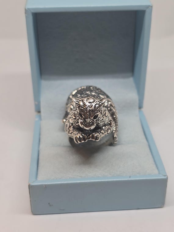 Adjustable 925 Sterling Silver Cheetah Ring - Ani… - image 2
