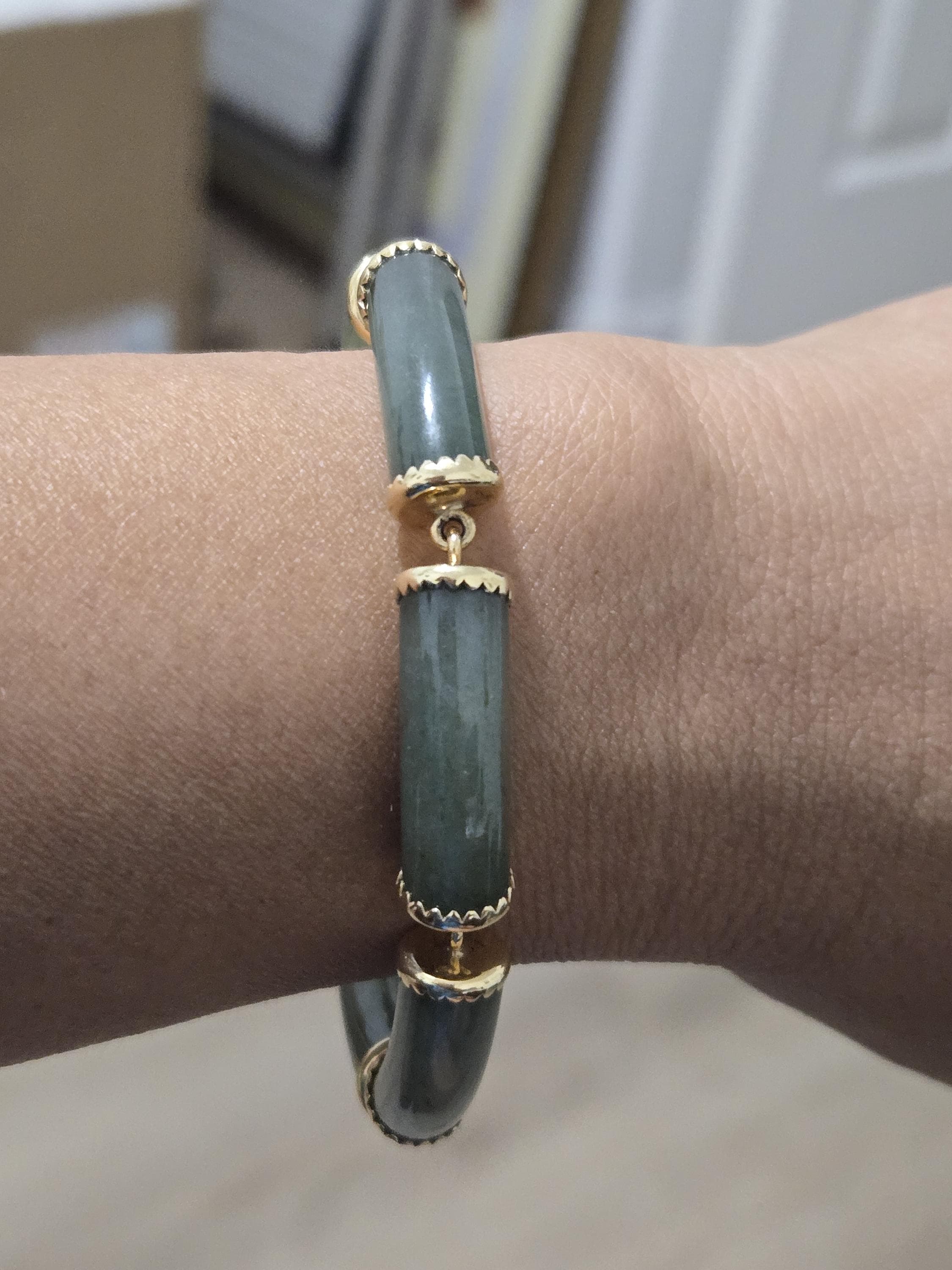 Ming's Hawaii Vintage 14k Gold Green Jade Tube Link Bracelet - Etsy