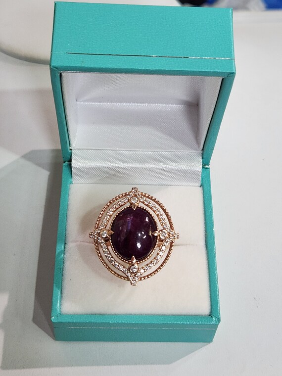 14k Rose Gold Star Ruby Diamond Ring - Size 7 - image 3