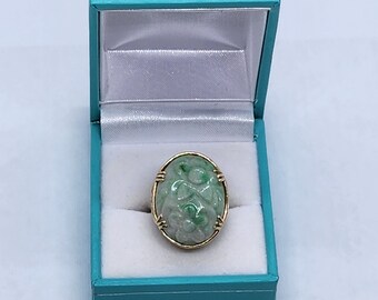 ◎Baby Jade Rings and Coins◎マジック◎手品◎ Ming's 14k Gold Jade Ring: Carved Flower Oval Ring, Size 6 - Etsy