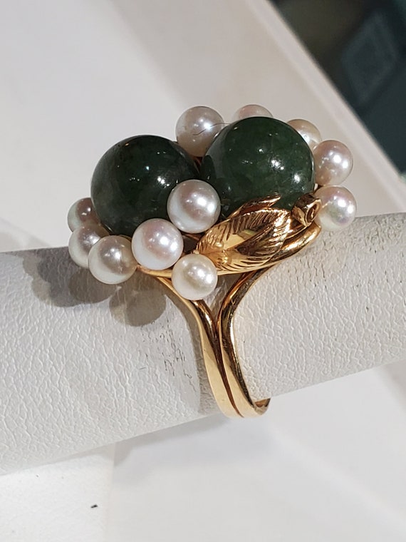 Ming's 14k solid gold white pearl and dark green … - image 6