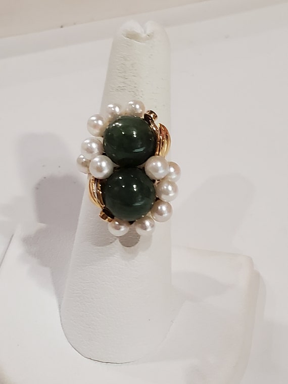 Ming's 14k solid gold white pearl and dark green … - image 2