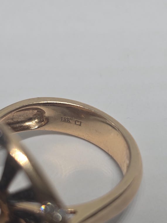 18k Rose Gold Swirl Ring: Ruby, Black & White Dia… - image 6